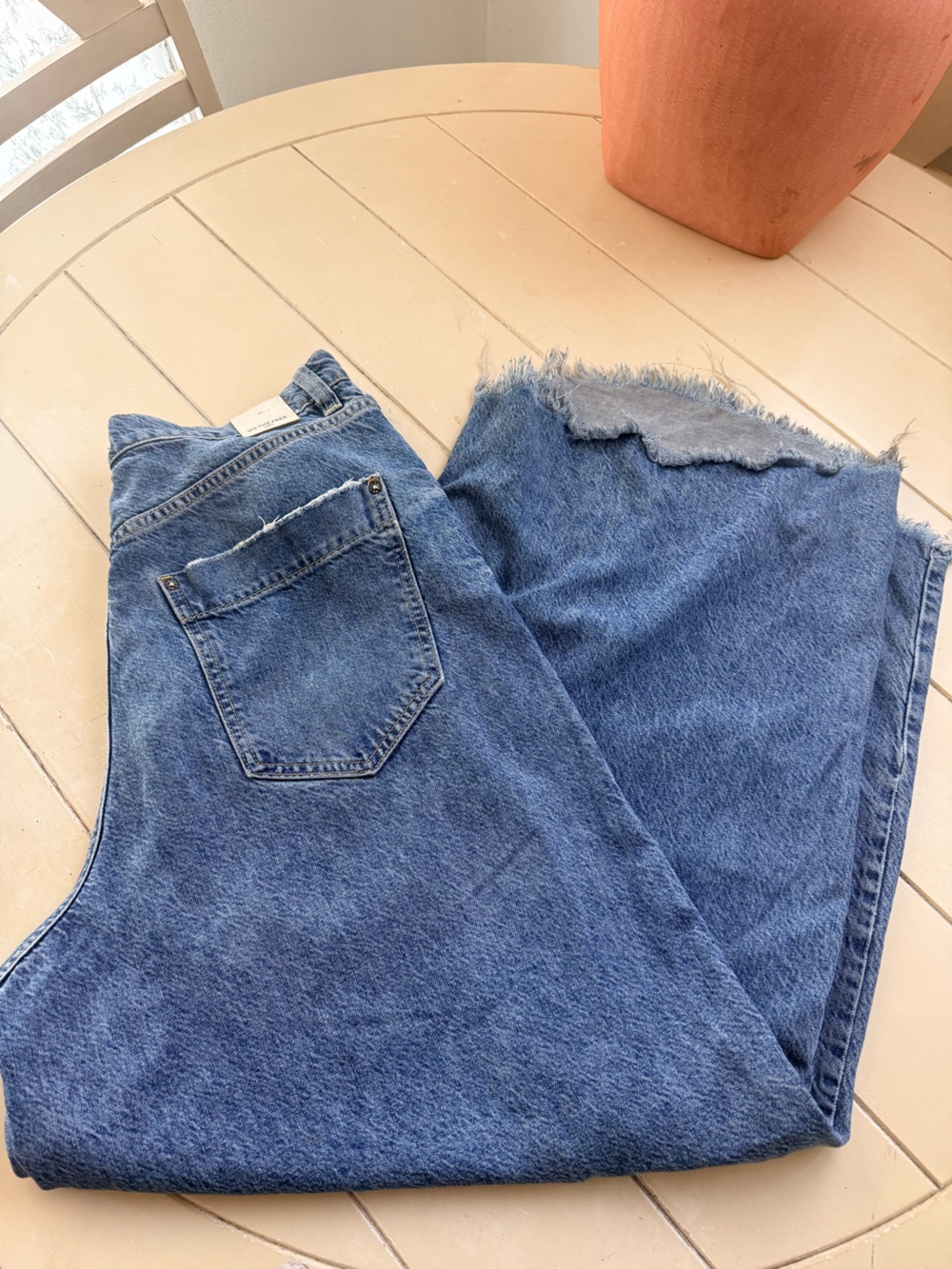 We The Free womans Relaxed Denim Jeans - Medium Blue with Frayed Hem